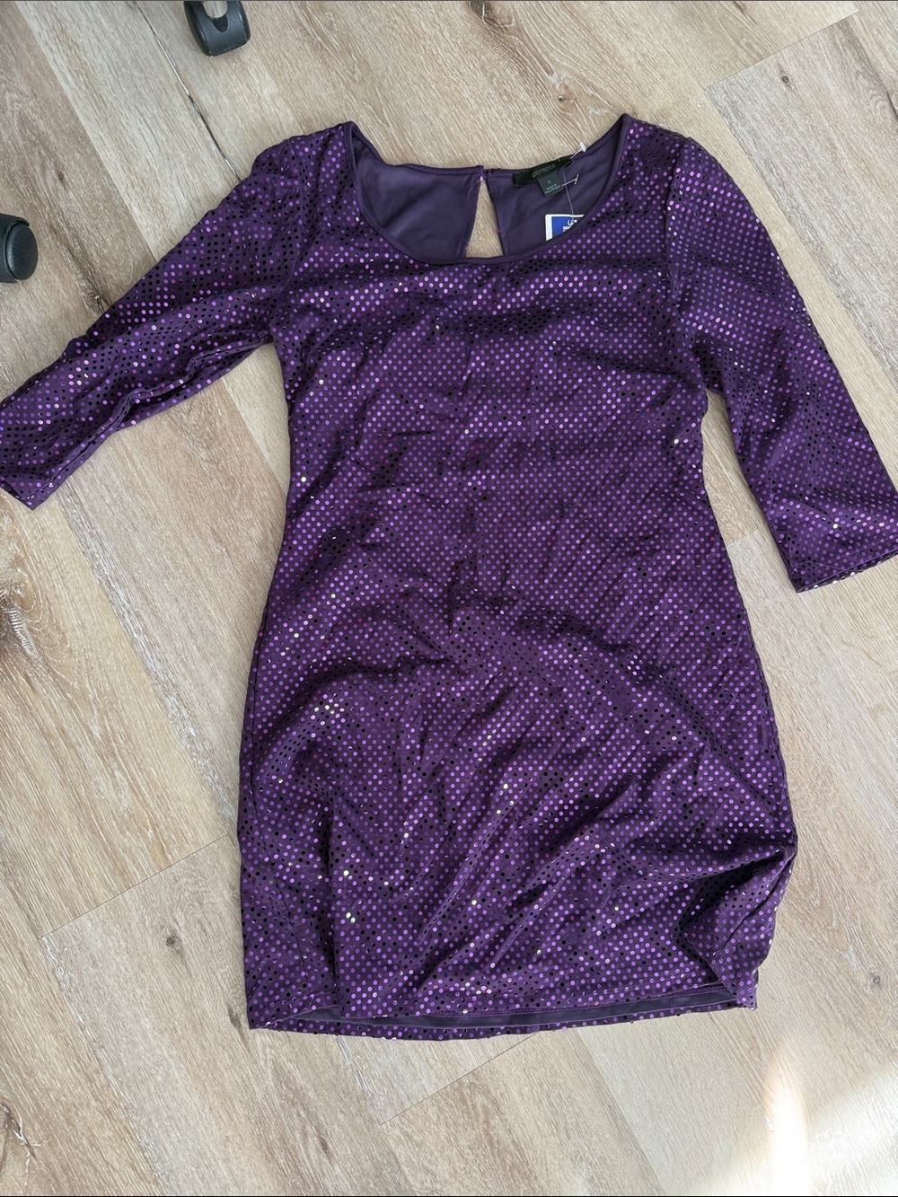 Express Purple Sparkle Long Sleeve Sheath Dress